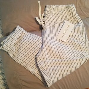 Athleta Herringbone Stripe Linen Ankle Pants 2P